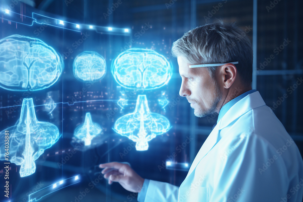 Poster scientist at work in a modern laboratory created with generative ai technology