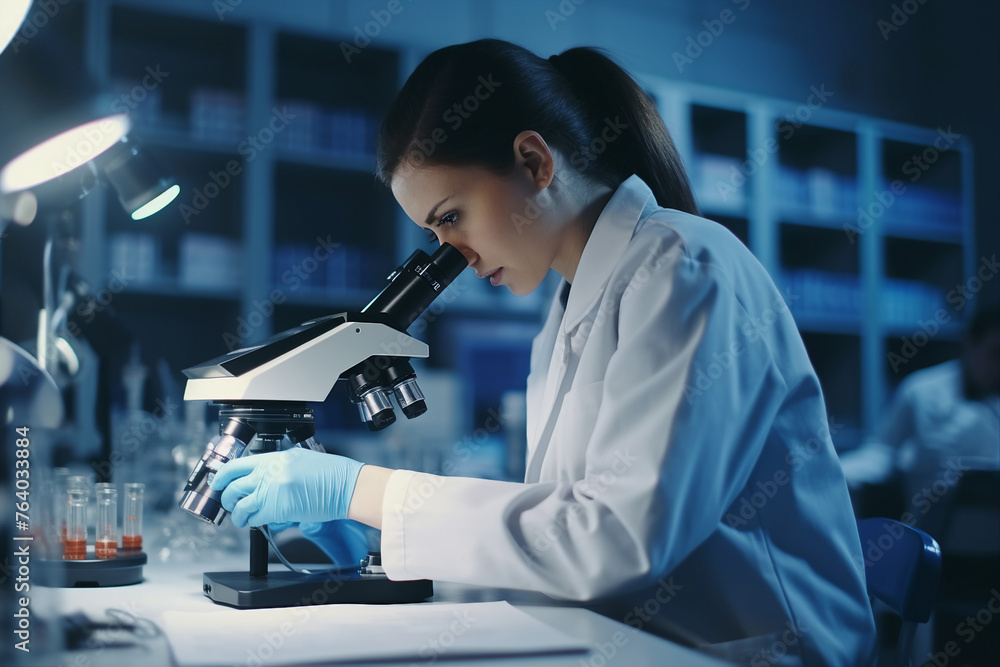 Poster generated with ai image of scientist doing research analysis in a laboratory