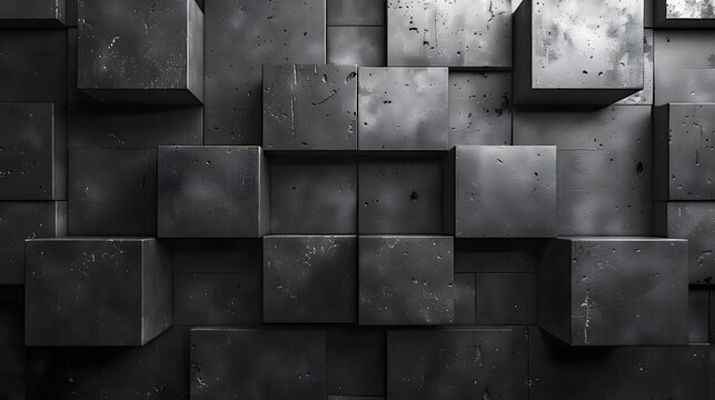A monochromatic image featuring a pattern of three-dimensional cubes with a rough, textured surface