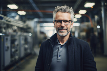 Fototapeta premium Experienced engineer in industrial uniform at big company enterprise Generative AI illustration