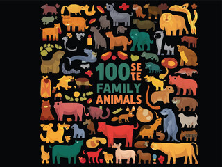 Big bundle of funny domestic and wild animals,
