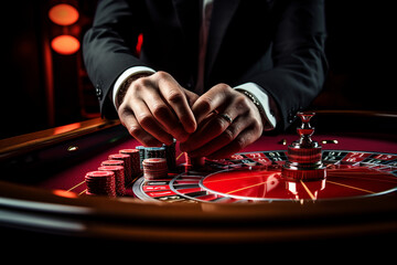 Luxurious restaurant casino las vegas vip night Generative AI poker slots cards roulette players gamers.