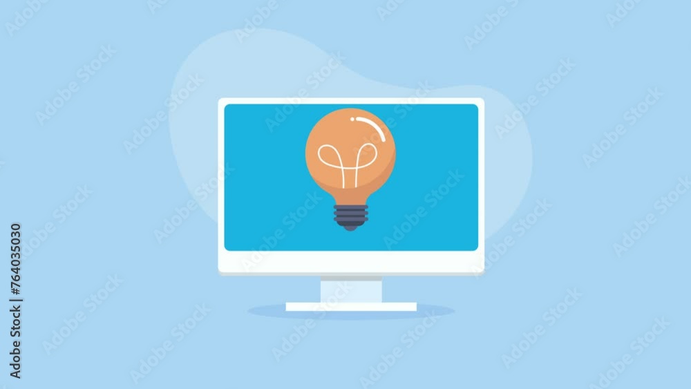 Poster idea bulb on computer screen. flat design. motion animation