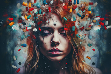 Conceptual image of drug addicted person made with generative AI - obrazy, fototapety, plakaty
