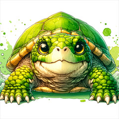 Fototapeta premium An illustration of Snapping cute turtle with a fierce expression, rendered in watercolor style