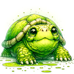 Fototapeta premium An illustration of Snapping cute turtle with a fierce expression, rendered in watercolor style