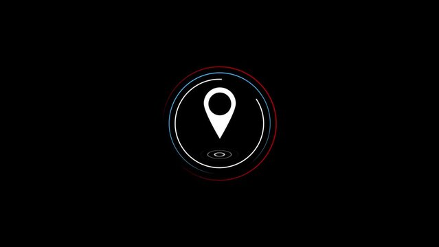 GPS location icon animated with radio wave and location tracking pointer animation 4k video.