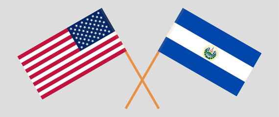 Crossed flags of the USA and El Salvador. Official colors. Correct proportion