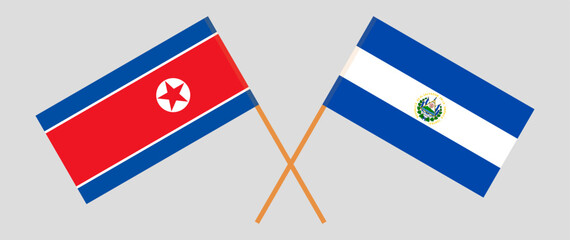 Crossed flags of North Korea and El Salvador. Official colors. Correct proportion