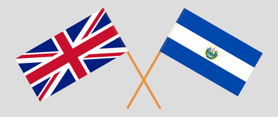 Crossed flags of United Kingdom and El Salvador. Official colors. Correct proportion