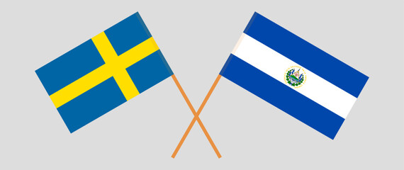 Crossed flags of Sweden and El Salvador. Official colors. Correct proportion