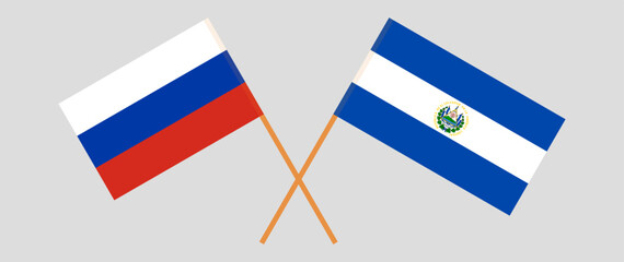 Crossed flags of Russia and El Salvador. Official colors. Correct proportion