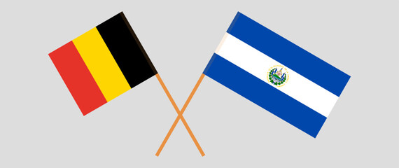 Crossed flags of Belgium and El Salvador. Official colors. Correct proportion