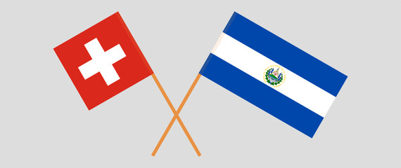 Crossed flags of Switzerland and El Salvador. Official colors. Correct proportion