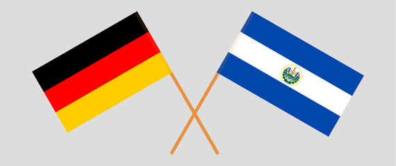 Crossed flags of Germany and El Salvador. Official colors. Correct proportion
