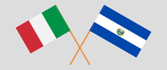 Crossed flags of Italy and El Salvador. Official colors. Correct proportion