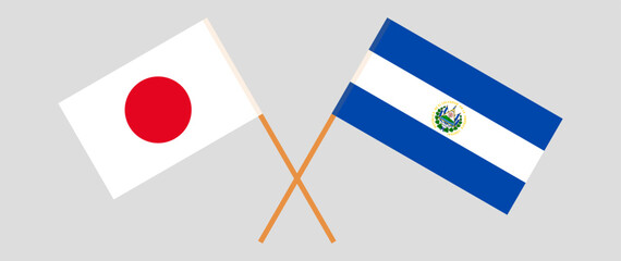 Crossed flags of Japan and El Salvador. Official colors. Correct proportion