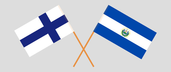 Crossed flags of Finland and El Salvador. Official colors. Correct proportion