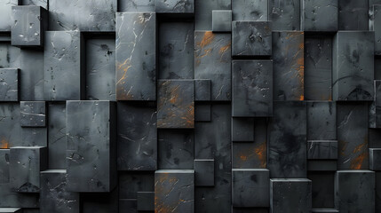 Subdued gray blocks feature various textures creating an abstract yet elegant and minimalist modern art piece