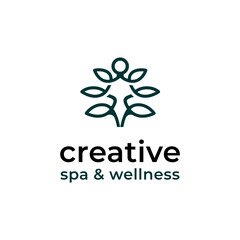 Fototapeta na wymiar abstract line people yoga spiritual with plant flower logo design for spa wellness salon body skin care cosmetic
