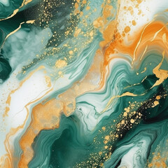 Green and orange abstract fluid acrylic art