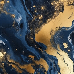 Deep blue and gold marbling texture