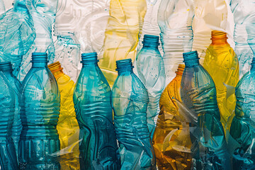 Disposed empty plastic water bottles - obrazy, fototapety, plakaty