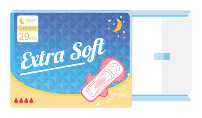 White sanitary napkin or pads package, feminine hygiene Menstrual blood product absorbers for night Hygiene ladies © Buildaholic