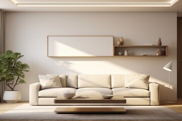 Elegant modern living room interior with cozy sofa