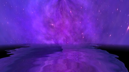 Space Universe With Stars And Galaxies reflected in water