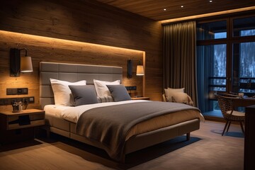Modern bedroom interior with smart home automation system