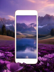 A photo of beautiful, magical nature in a smartphone.