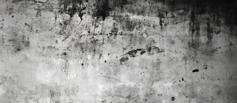 Fototapeta A monochrome photo of a concrete wall featuring a wood art landscape, with a font overlay and trees, soil, and patterns visible, creating a freezing atmosphere