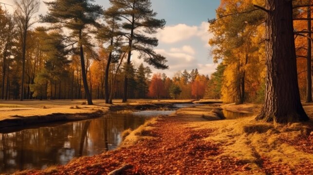 Beautiful autumnal landscape with colorful trees. AI generated
