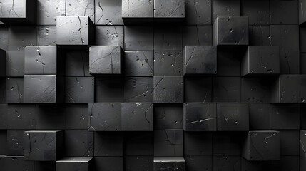 A visually striking image depicting black cubes that seem to emerge from the walls, creating a textured 3D effect