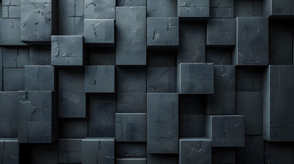 The image captures an intricate cubical wall design in 3D with detailed textures and contrasting shadows