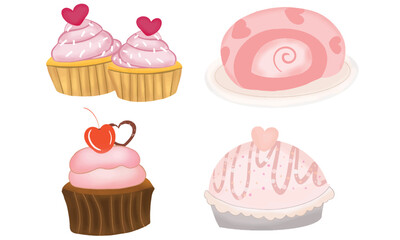 set of cupcakes vector pink sweet cakes