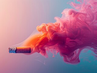 Filter tip of a cigarette with smoke swirling around emphasizing smoking dangers , vibrant