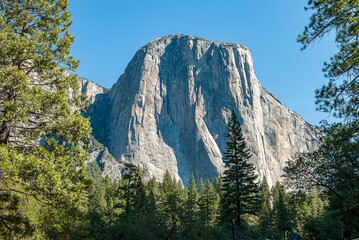 Middle Cathedral Rock viewed fromYosemite Valley in Yosemite National Park during September in California. Formed in 1890 this is one of the oldest and most famous National Parks in the United States. - 764041443