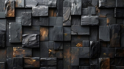 A luxurious pattern of black stone blocks with random gold accents creating a rich and elegant visual texture