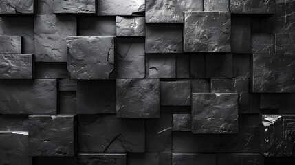 Array of dark, uneven stone tiles forming a unique abstract pattern with visible textures and cracks