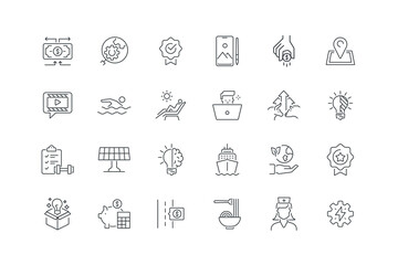 Analysis setings,Award,Editing,Investment,Location,Money flow,Nature energy,Nurse,Pasta,Paytoll,Piggy bank,Quality,Save planet,Ship,Smart learning,Solar panel,Solution,set icons, vectors illustration