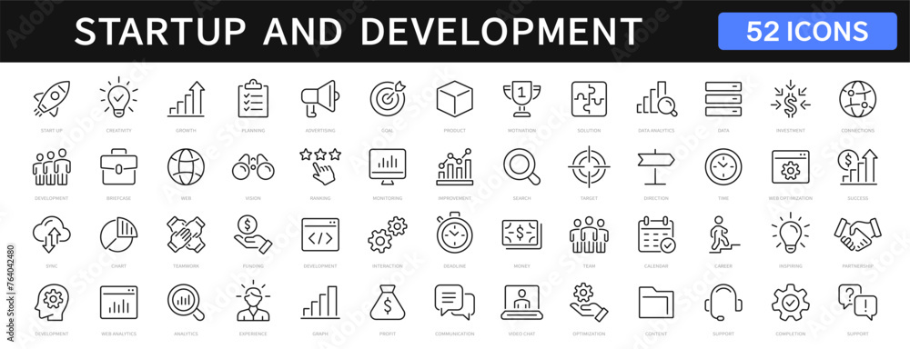 Leinwandbilder startup and development thin line icons set. development editable stroke icon. start up symbols coll