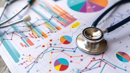 Healthcare graph tracking medical exams and business performance, related to health insurance and overall health check-ups.