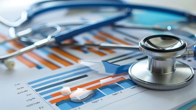 Healthcare graph tracking medical exams and business performance, related to health insurance and overall health check-ups.