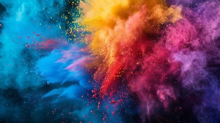 Obraz na płótnie Canvas Holi festival celebration with vibrant powder exploding in the air.
