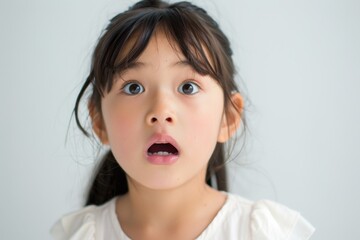 驚く日本人の女の子のアップ写真（キッズ・驚愕・びっくり・愕然・衝撃）