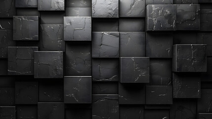 This image shows an array of dark textured cubes creating a visually captivating and abstract geometric pattern, evoking a sense of depth and complexity