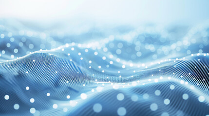 An abstract dot and line grid illustrating technology connected to each other to form a network. Light blue theme and concept.