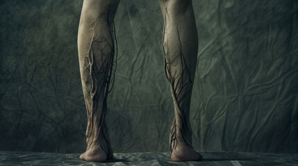 Human legs with illustration of chronic problems, varicose veins, fatigue, heaviness